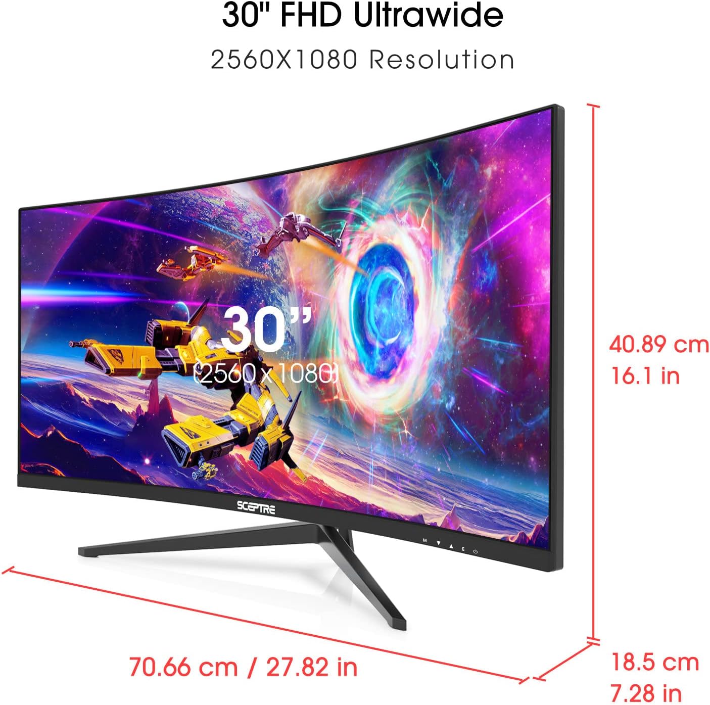 Sceptre 30-inch Curved Gaming Monitor 21:9 2560x1080 Ultra Wide/ Slim HDMI DisplayPort up to 200Hz Build-in Speakers, Metal Black (C305B-200UN1) 30 Curved 200Hz