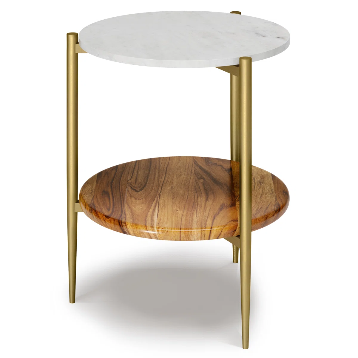 Wagner 18"W Solid Acacia Wood and Marble Top Mid-Century End Table with Sturdy Base