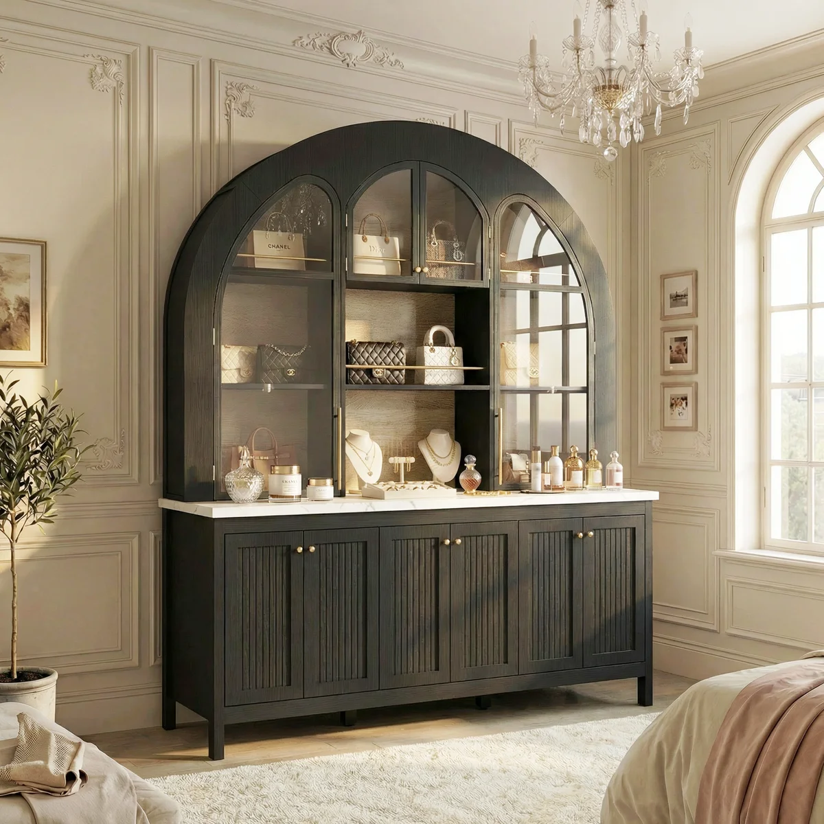 Elegant Arched Display Cabinet With Smart LED Lighting