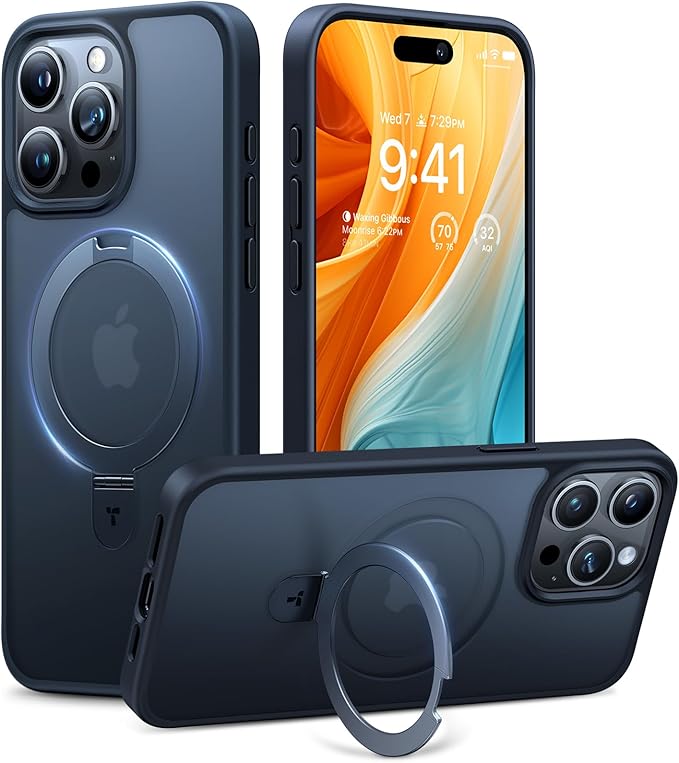 TORRAS Ostand Matte Phone Case for iPhone 15 Pro - Black