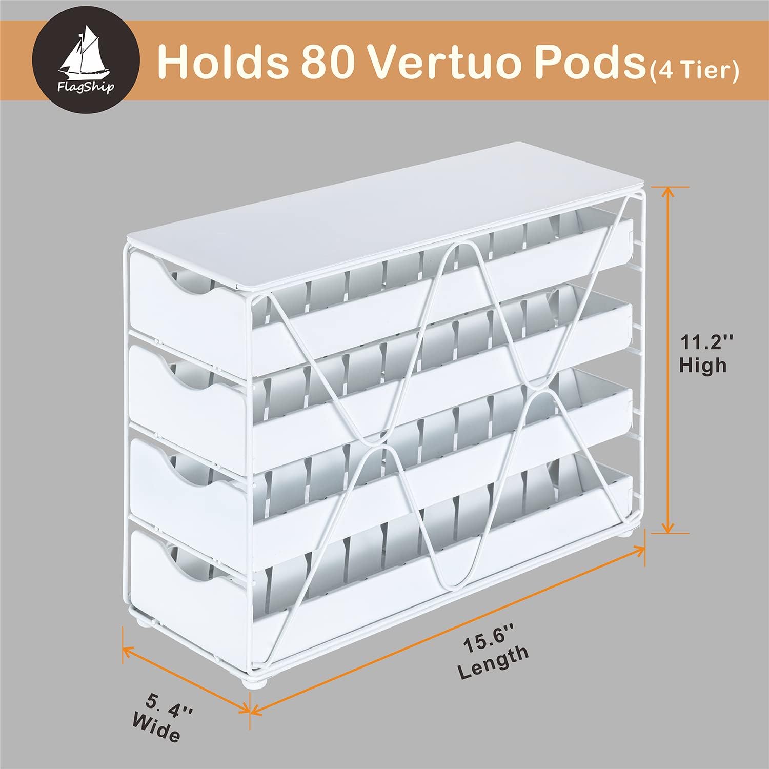 FlagShip 4 Tier Coffee Pod Holder Drawer for Nespresso Pod Storage Organizer with Elegant White(60 Pods Capacity)