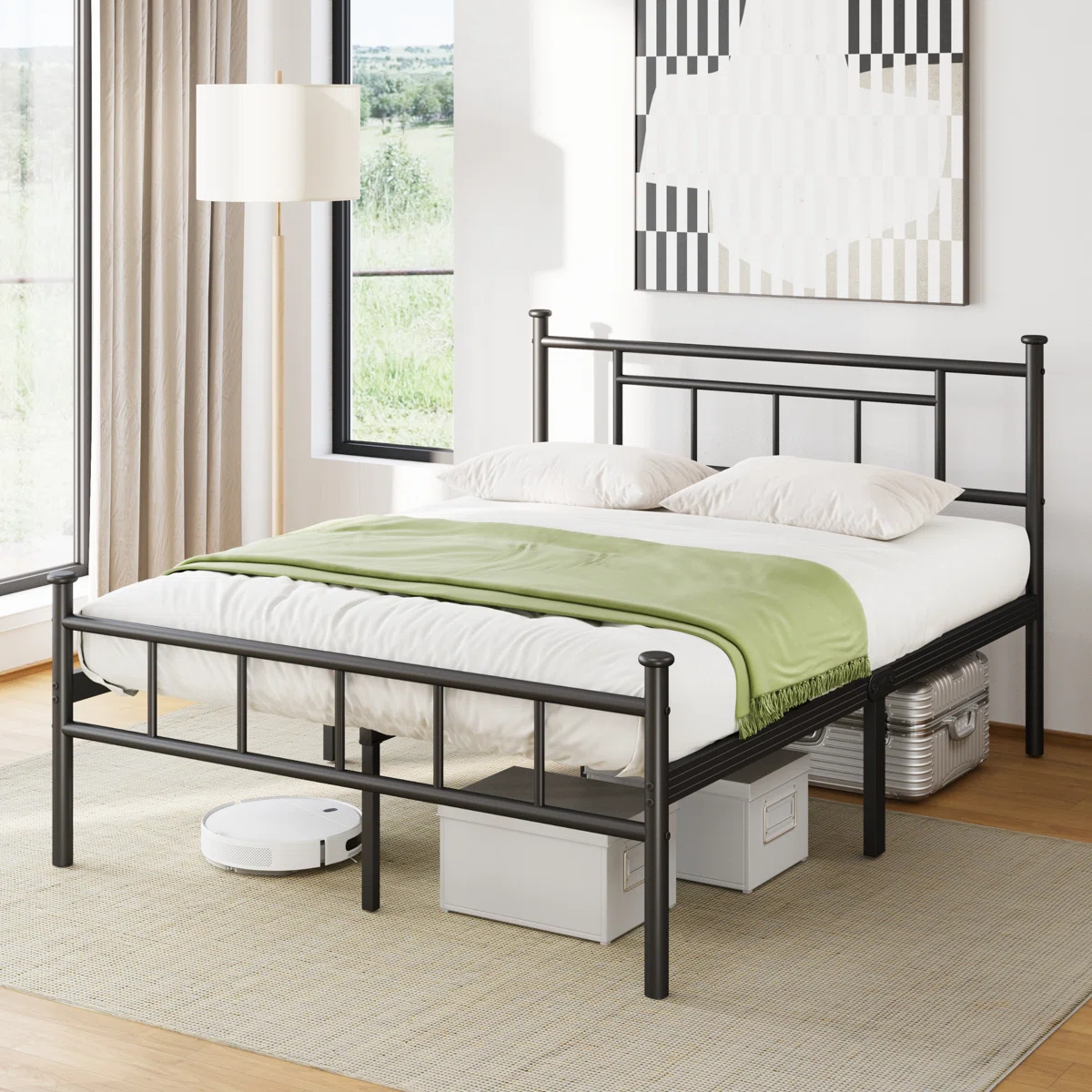 Carrold 42" High Platform Bed Frame with Modern Industrial Style, Heavy Duty Metal Structure Support to 1000lbs, No Box Spring Needed, No Squeak