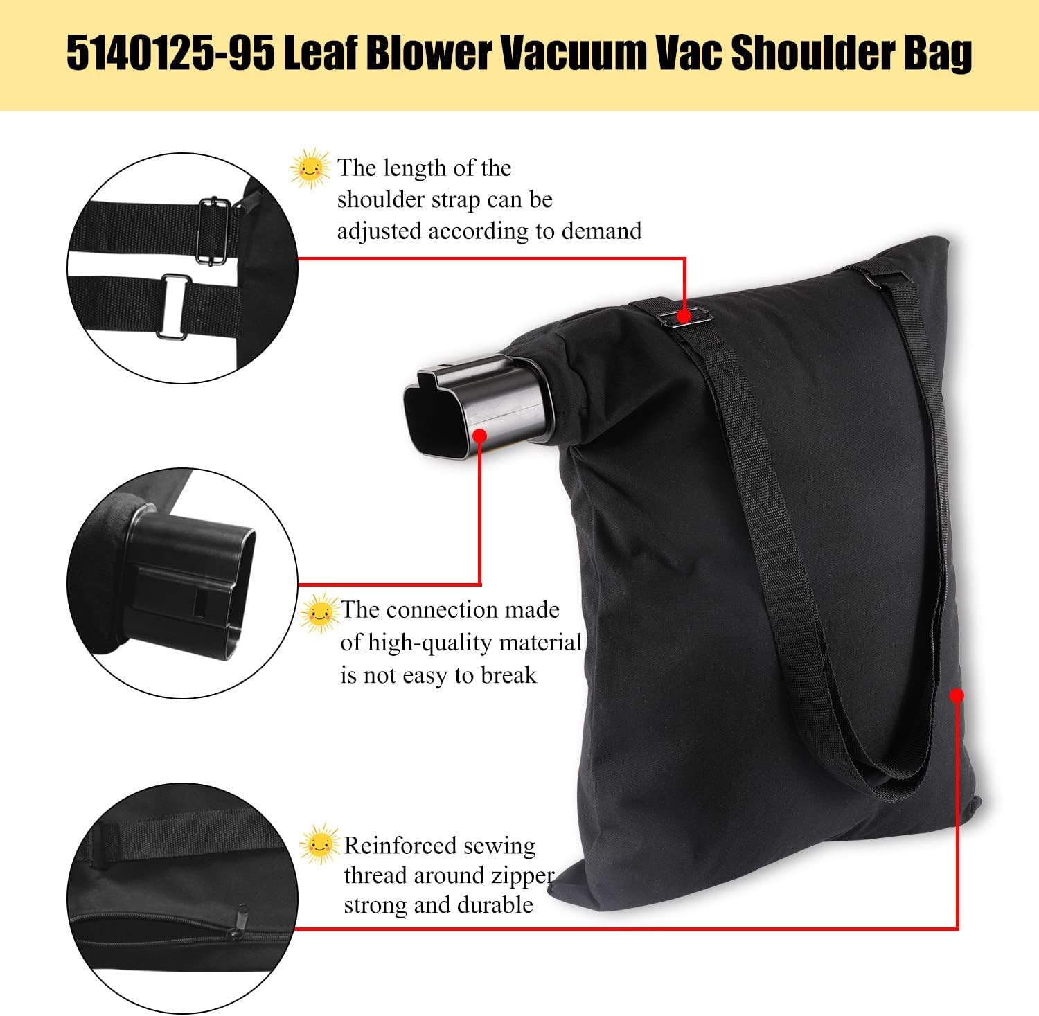 5140125-95 Leaf Blower Vacuum Vac Shoulder Bag, Compatible with Black & Decker BV3100/BV2900 Blower, 5140125-95 Shoulder bag/Replacement Leaf 5140117-99