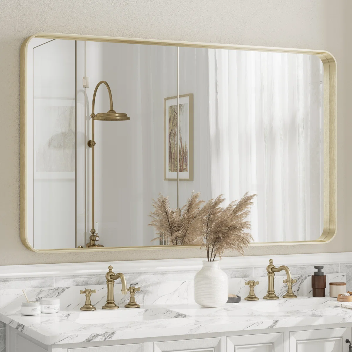 Aevar Tempered Glass and Aluminum Alloy Framed French Cleat Mounted Wall Mirror