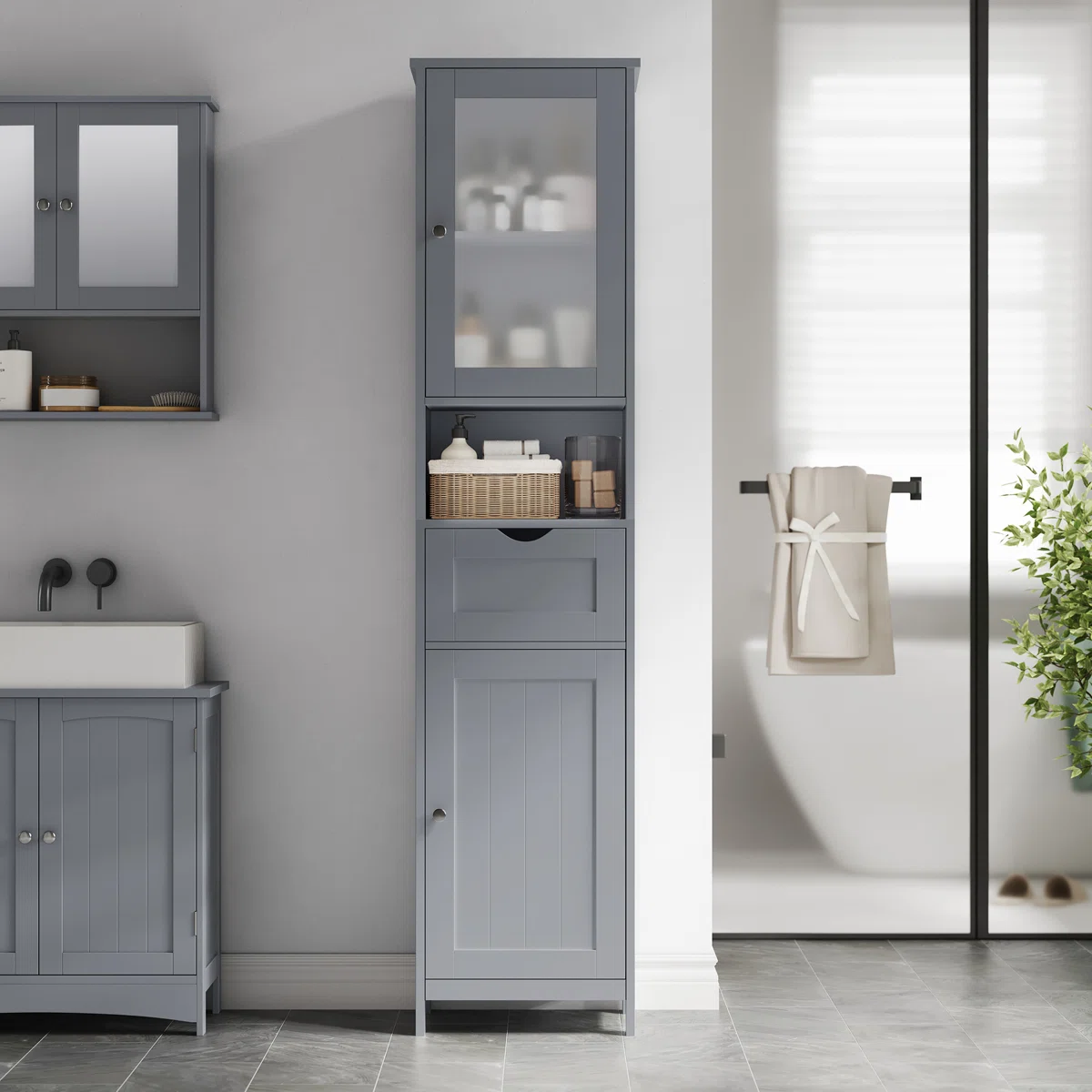 Rior 1-Drawer Freestanding Linen Cabinet with Adjustable Shelves