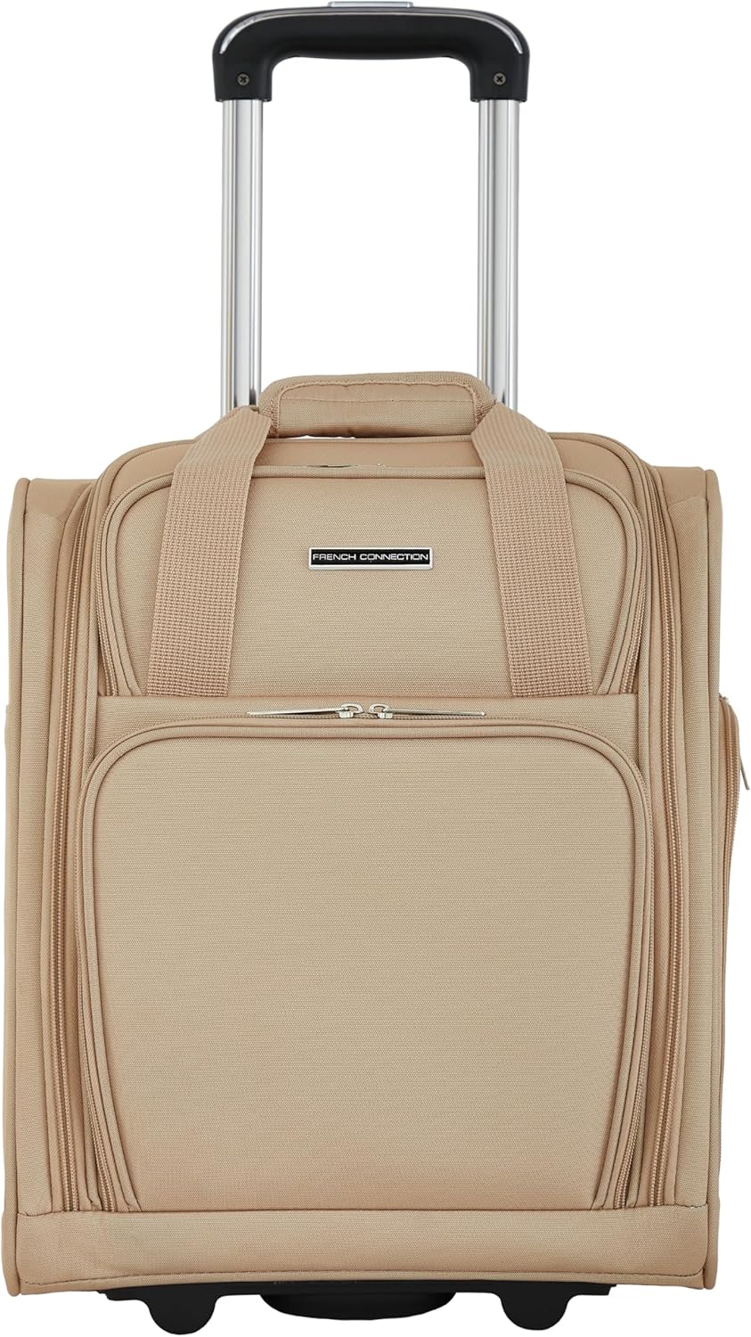 French Connection 16 Underseat Carry-On Luggage with USB/USB-C Ports, Toasted Almond