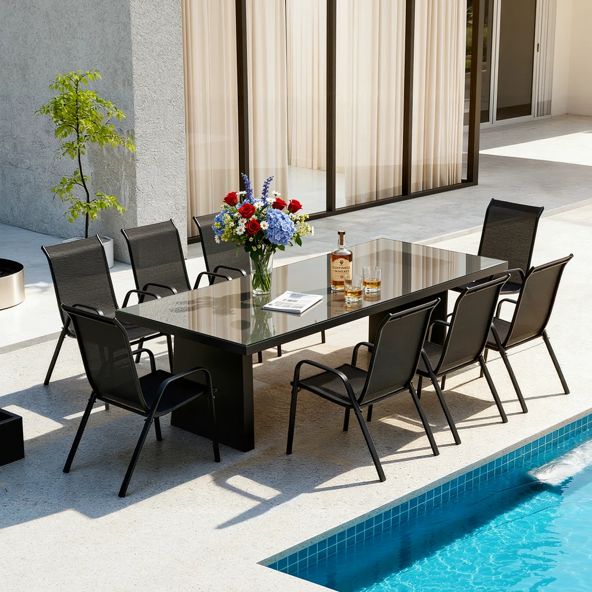 Melisa Patio Chairs, Outdoor PVC-coated polyester Stackable Dining Chairs