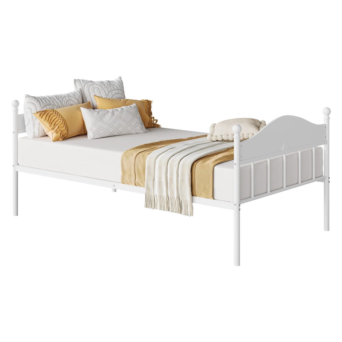 Daybed with Trundle, Metal Twin Bed Frame with Pop Up Foldable Trundle Bed, Sofa Bed Frame with Stylish Headboard