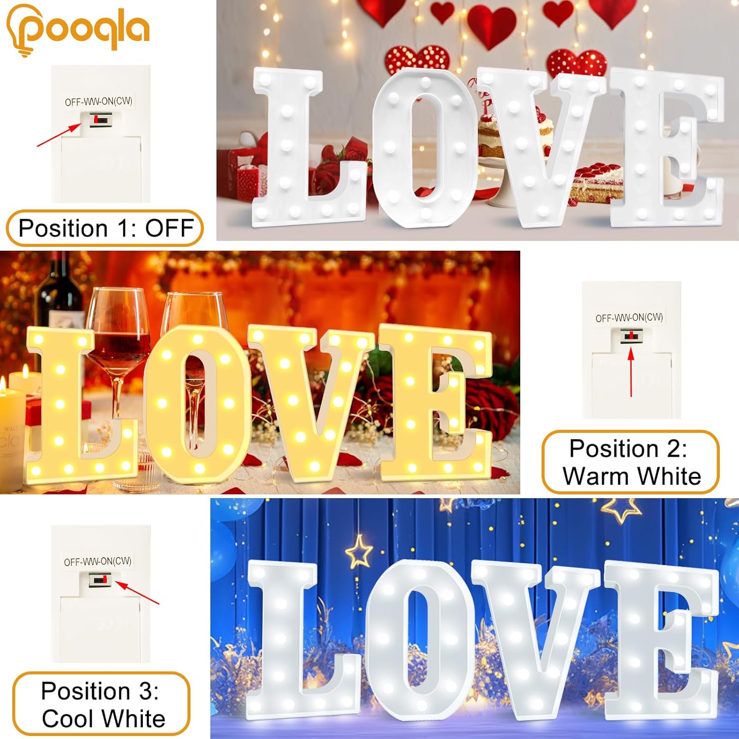Pooqla LED Marquee Letter Lights, Warm White and Cool White Decorative Lighted Letters, Light Up Alphabet Letters for Boys Girls, Party, Wedding, Bar, Night Light, Birthday Decoration, Letter Y Cool White and Warm White Letter Y