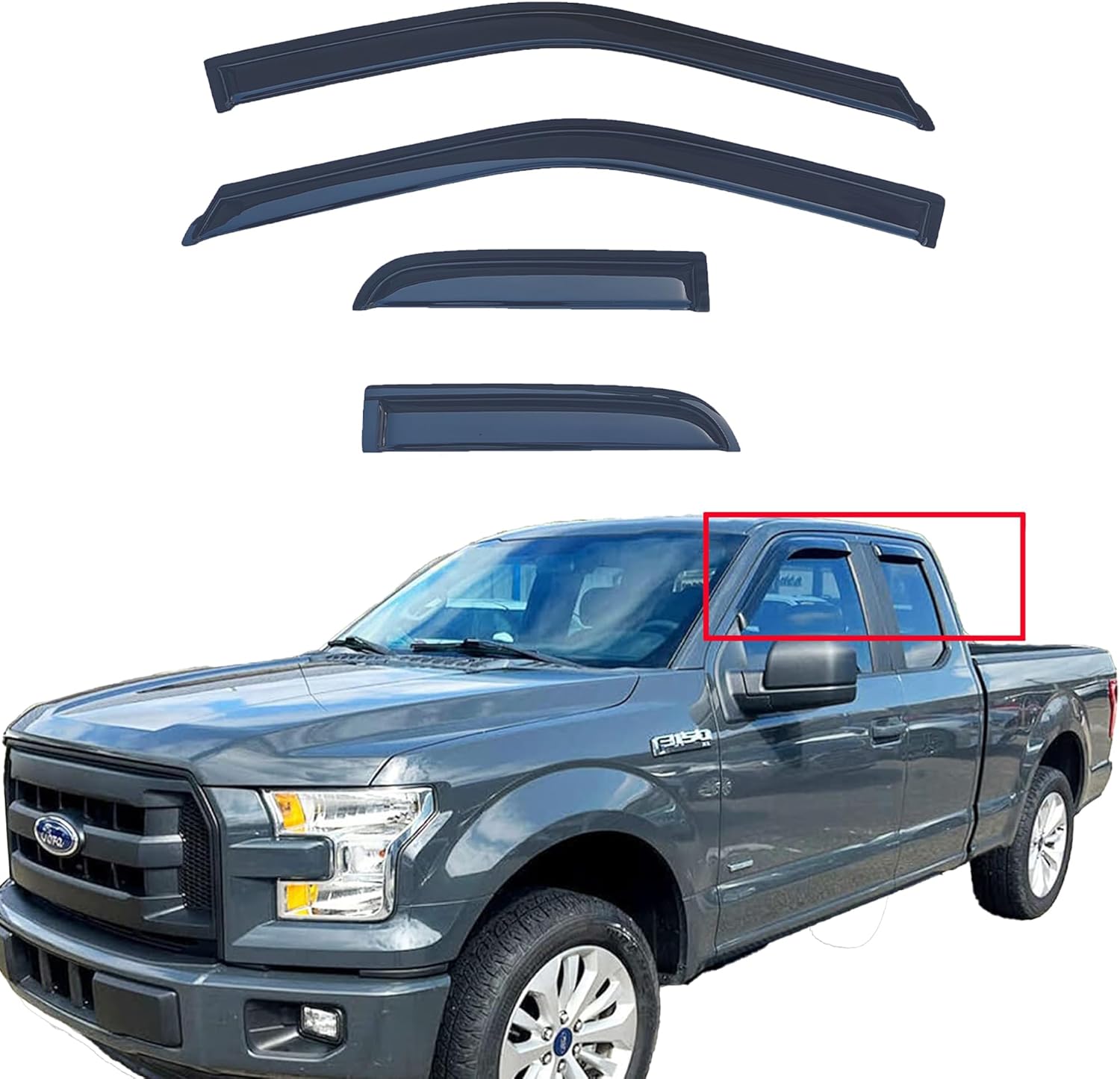 (for Hyundai not ford)Tape On Window Visors Compatible with 2015-2023 Ford F-150 Extended Cab (SuperCab),2017-2022 F-250/350 SuperDuty Super Cab,Side Vent Window Deflector Rain Guard Shade,Truck Accessories-4pcs For Ford F-150 Extended cab 2015-23