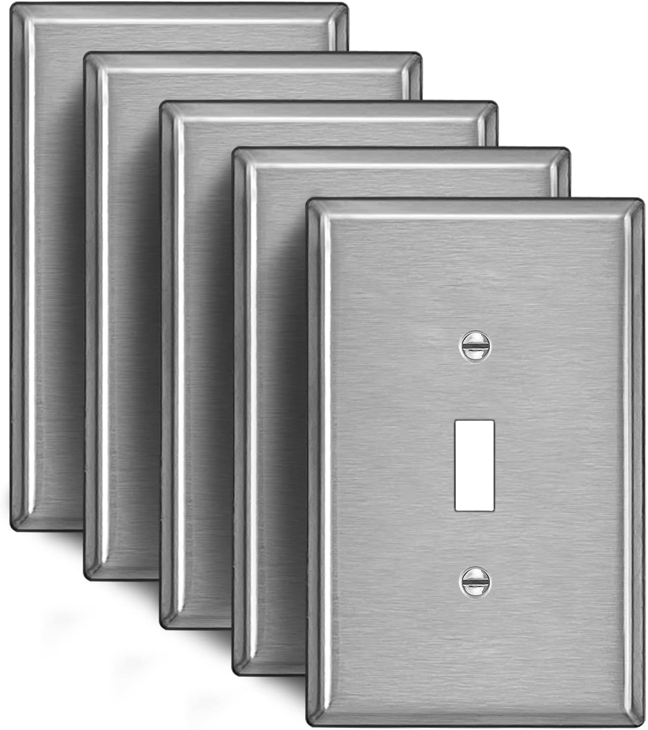BESTTEN 1-Gang Toggle Light Switch Wall Plate Cover - Brushed/Metallic Finish (5-Pack)