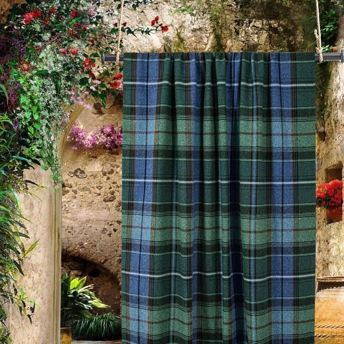 Woolen Look Plaid Curtains Modern Window Panels Christmas Check Tartan Curtains for Living Room Bedroom 2 Panels Christmas