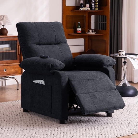 160°Recliner Chair for Elderly Seniors-Manual Push Back Reclining Chair with 8-Point Massage & Heating, Plush Chenille Fabric & Remote Control, Side Storage Pockets for Living Room, Bedroom
