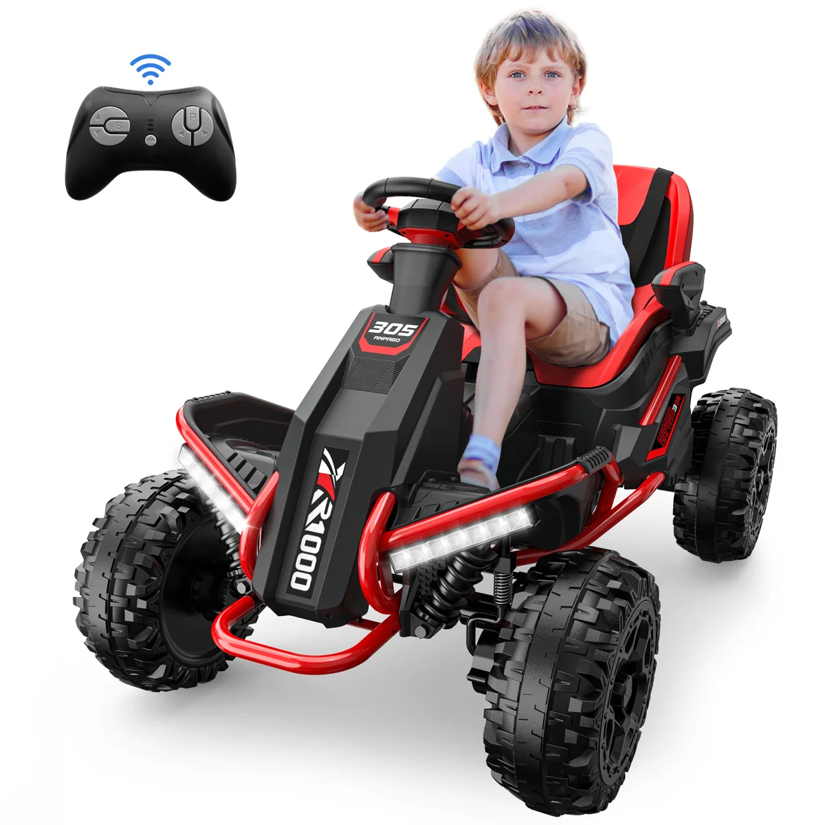 DEARAUTO 24V 4x4 Ride On Toys for Big Kids Aged 3-12, 4*200W Motors, Heavy-Duty Kids ATV for Off-Road Fun, Sturdy Metal Frame, Shock Absorbers, 5MPH, Adjustable Seat, Parent Remote, 4WD Ride On Car, ATV Electric Cars with LED Lights & Music