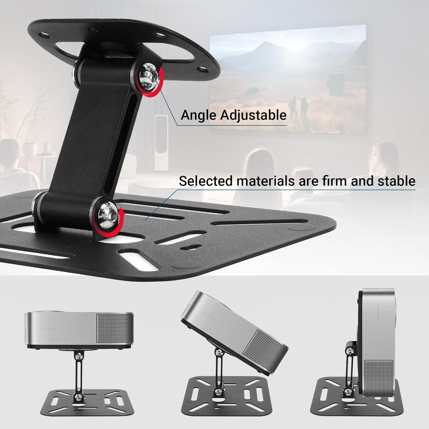 Projector Foldable Stand, Desktop Projector Mount, Mini Ceiling Wall Projectors Mount Stand Compatible with QKK, DR.J, DBPOWER, Anker, AAXA, Jinhoo, PVO, TMY, and Other (Black) Folding Black