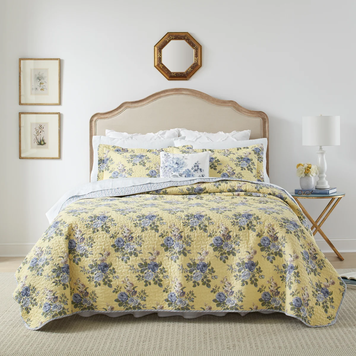 Laura Ashley Linley Yellow Cotton Reversible Quilt Set