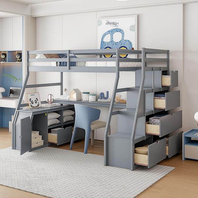 incomplete Loft Bed With 7 Drawers And Computer Desk