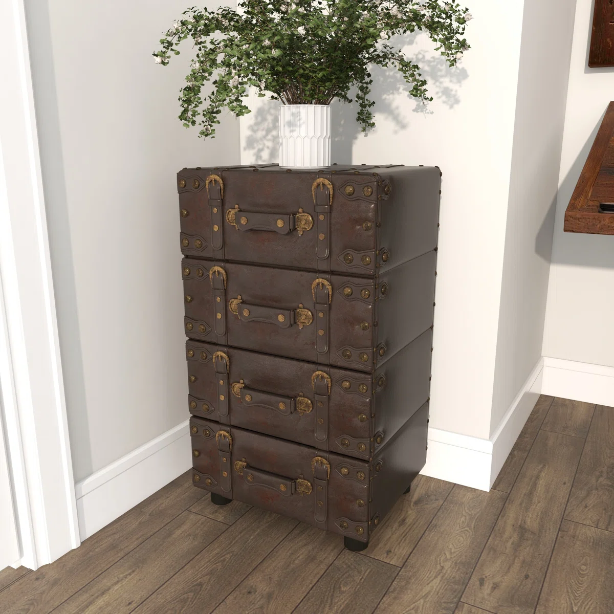 Urbana 4-Drawer Accent Chest with Buckle Straps & Gold Stud Accents