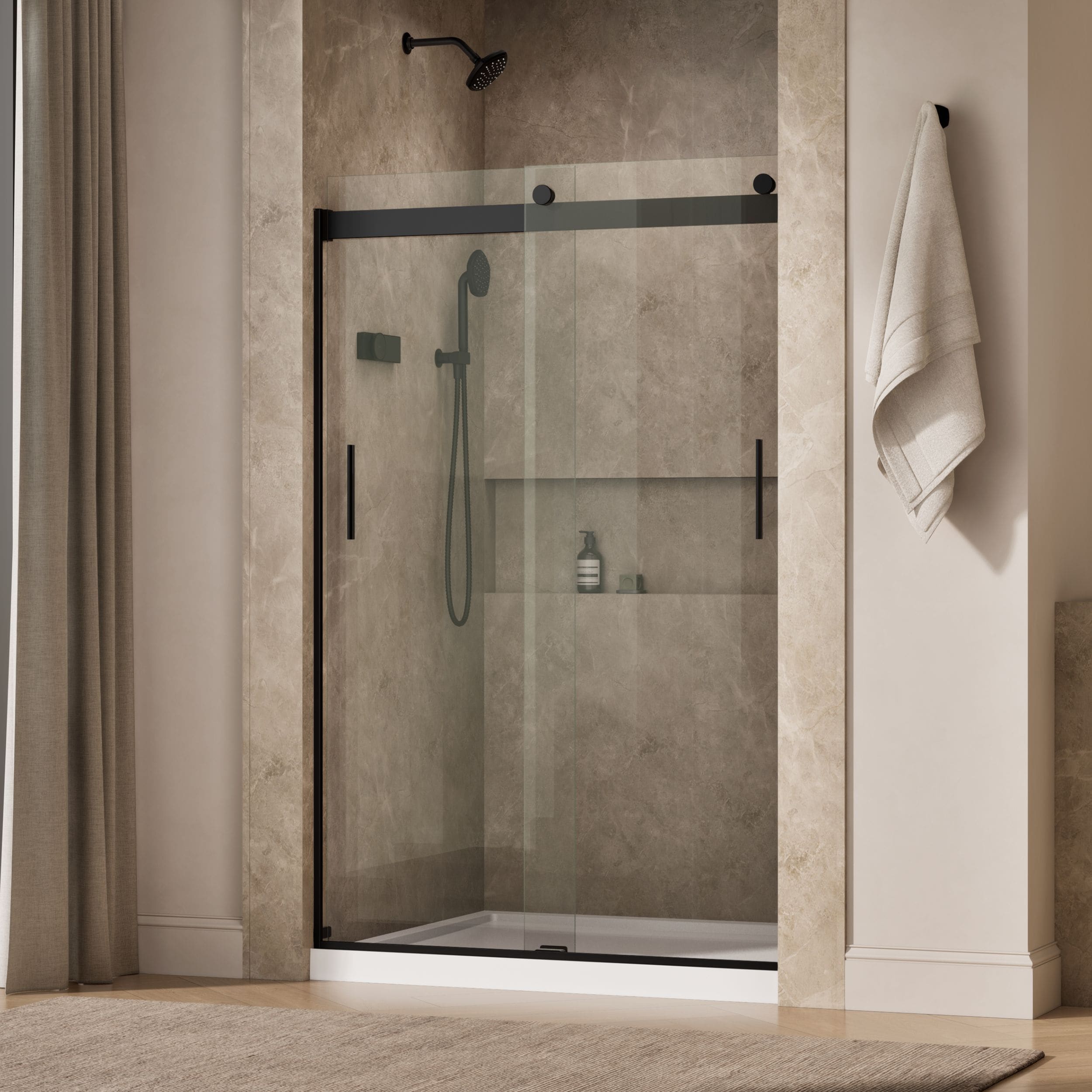 Levity 1/4 Shower Door 74 x 47-5/8 with Handle - Matte Black