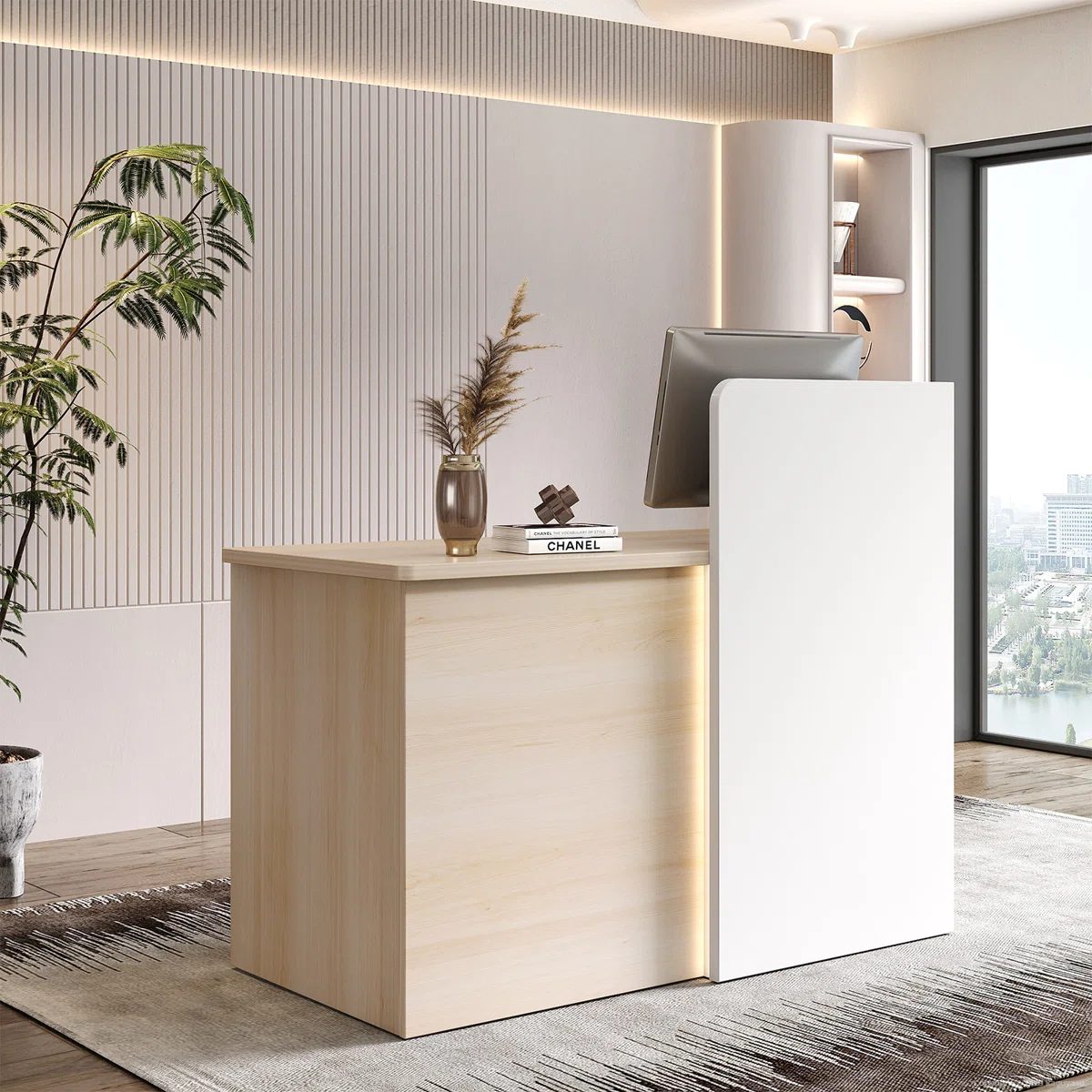 Modern Rectangular Reception Desk With Digital Lock And Cable Management