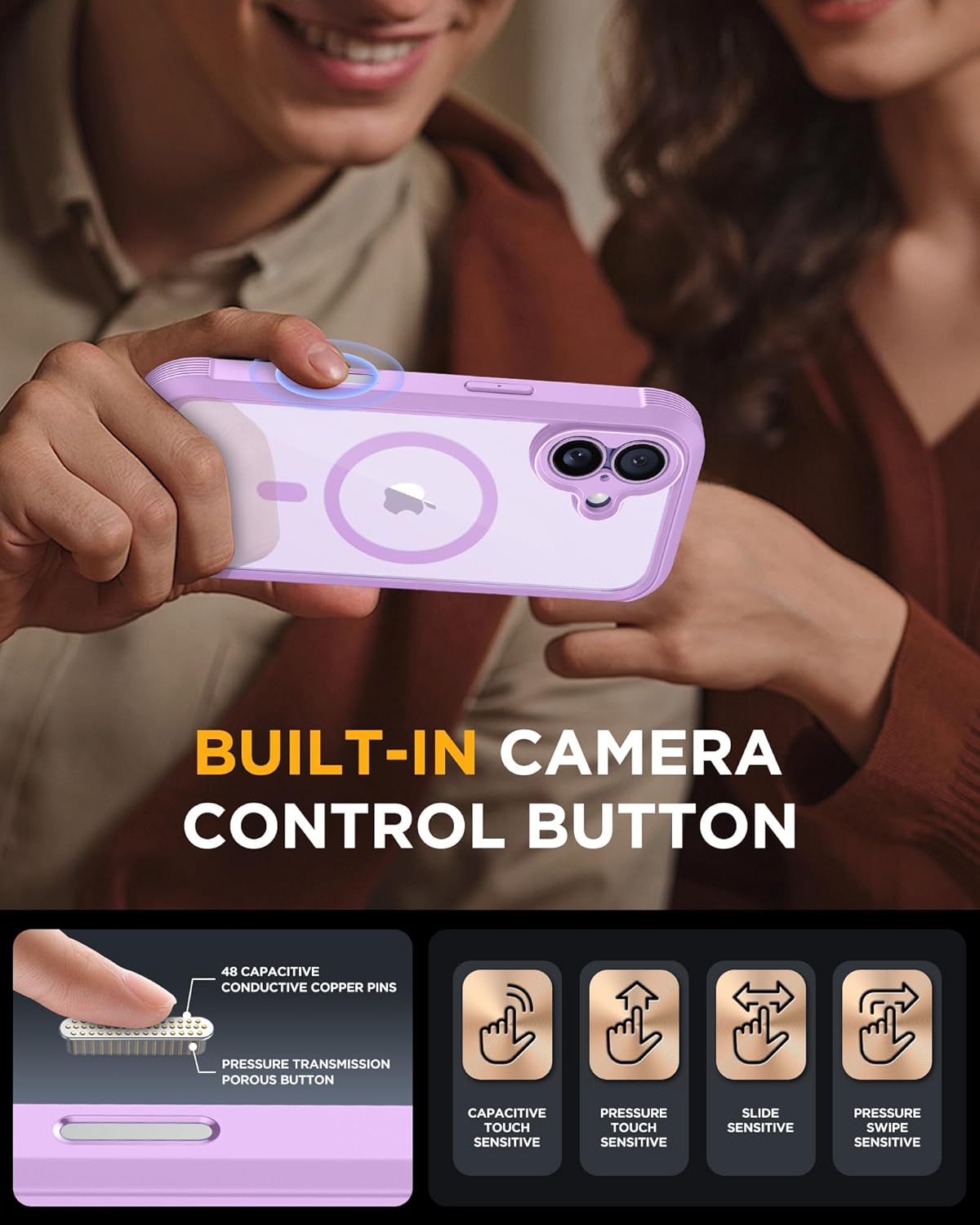Miracase for iPhone 17 Case 6.3'', Full-Body Military Grade Drop Protection Outdoor Phone case with Built-in Glass Screen &Camera Control,Easy Installation,No Gap,Compatible with MagSafe, Light Purple iPhone 17 Light Purple