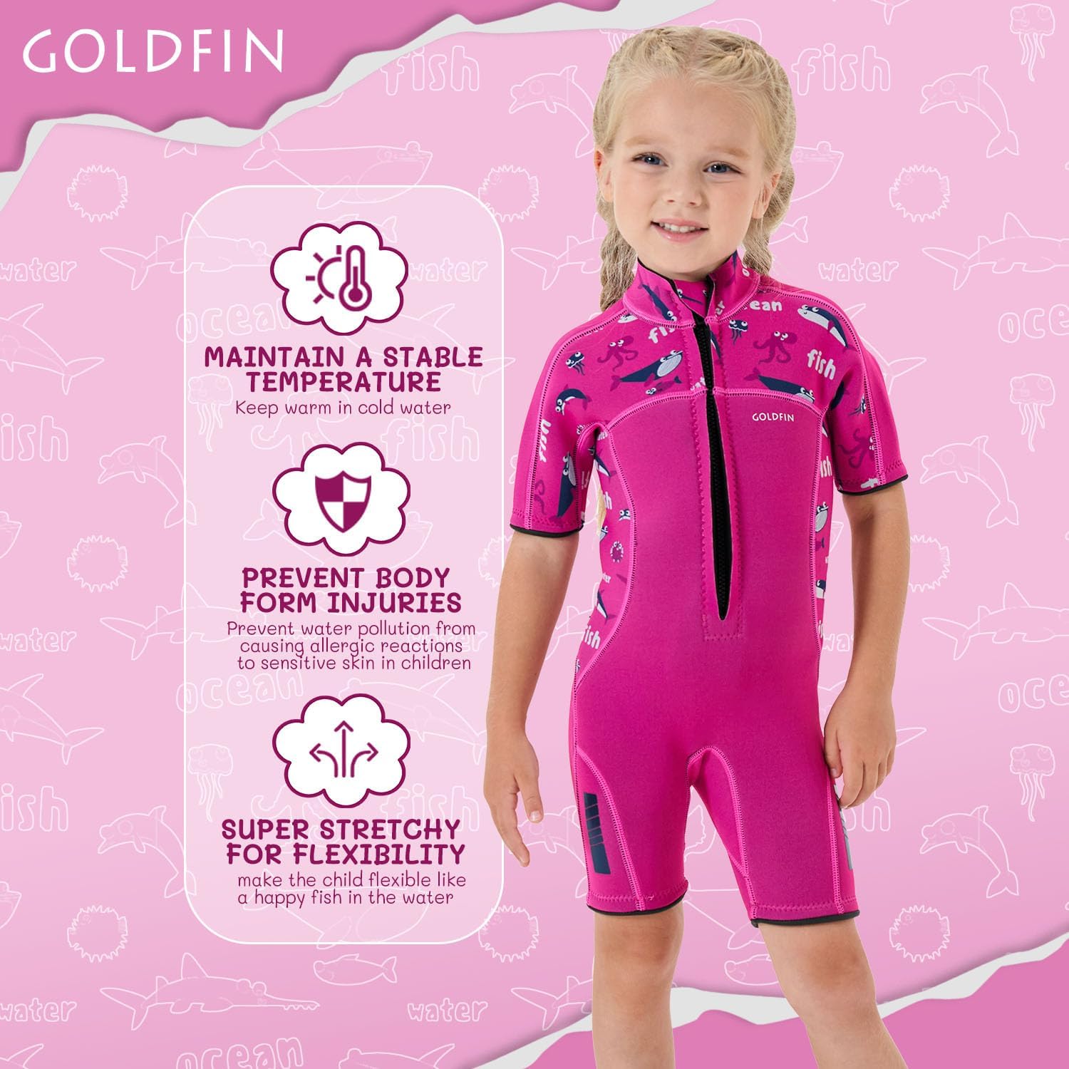 Goldfin Kids Wetsuit for Girls Boys, 2mm 3mm Toddler Shorty Neoprene Front Zip Wet Suits Keep Warm for Water Sports Surfing Snorkeling Swimming Girls shorty wetsuit - Red 6