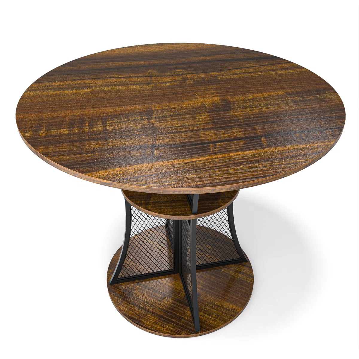 Round Wood Top Metal Base Dining Table