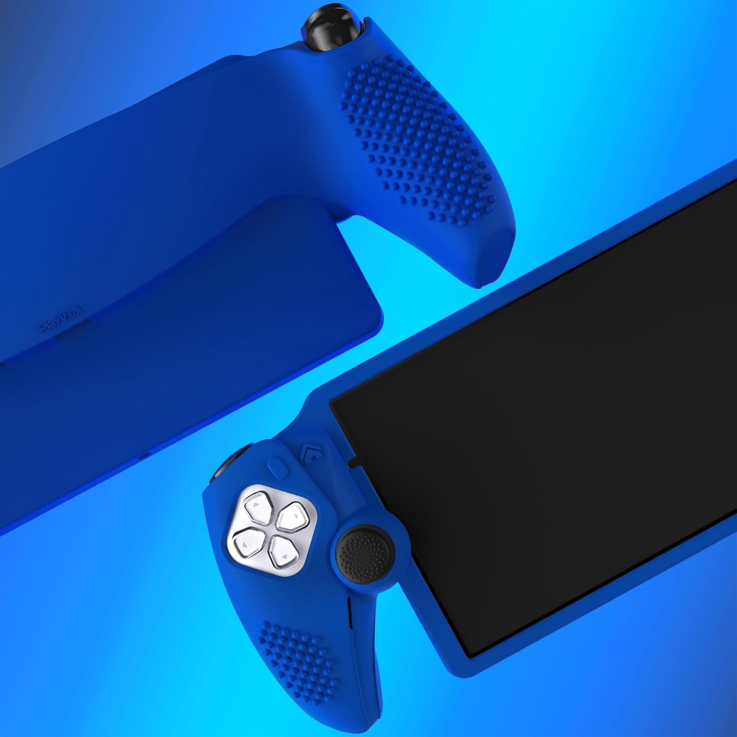 PlayVital Design for PS Portal Silicone Protective Case with Thumb Grips – Enhanced Grip Comfort | Anti-Slip 3D Studded Design | Full Protection Blue