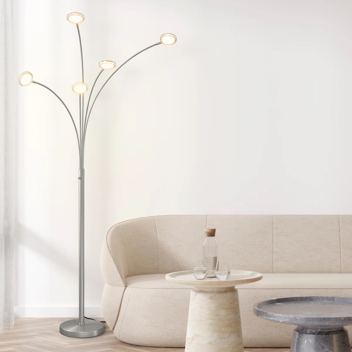 Orion 74 Modern LED 5-Arm Arc Floor Lamp With Metallic Rotating Heads
