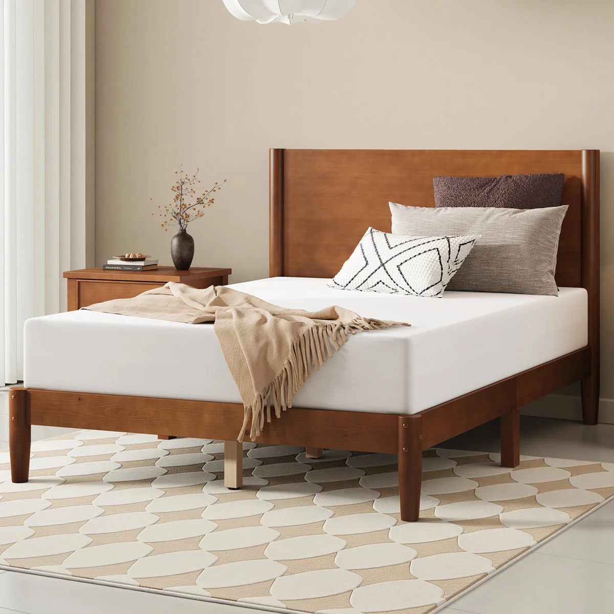 Bilal Mid Century Solid Wood Platform Bed Frame With Wood Slat Support