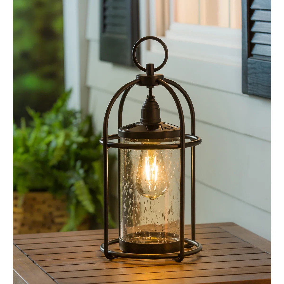 16.7 Solar Powered Black Metal Outdoor Hanging Edison Bulb Light