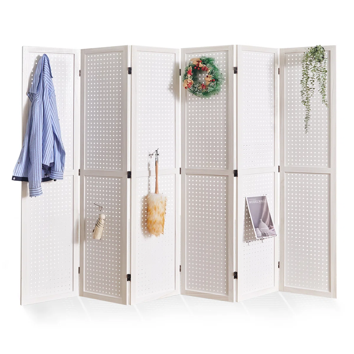 Room Divider Pegboard Display -66.8'' H Wooden Folding Privacy Screens
