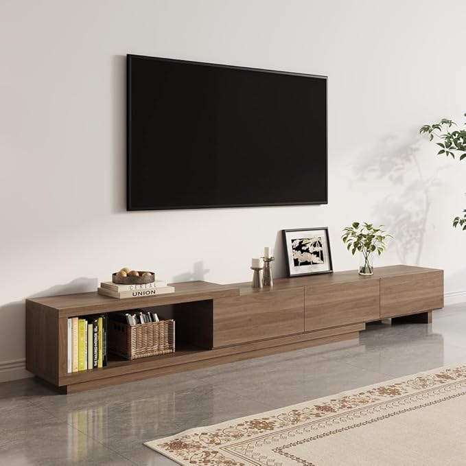 (broken bits)Homary Extendable Walnut TV Stand Modern Media Console with 3 Drawers, Adjustable Length71”-109” for 80” TV