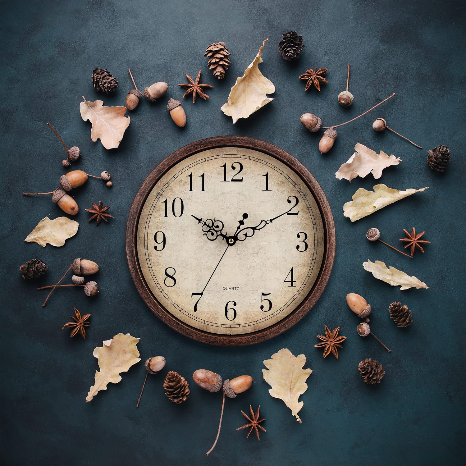 Bernhard Products Vintage Brown Wall Clock Silent Non Ticking 12 Inch Quality Quartz Battery Operated Round Decorative Easy to Read for Home Kitchen Living/Dining Room Bedroom Office Classroom School Vintage 12 Inch