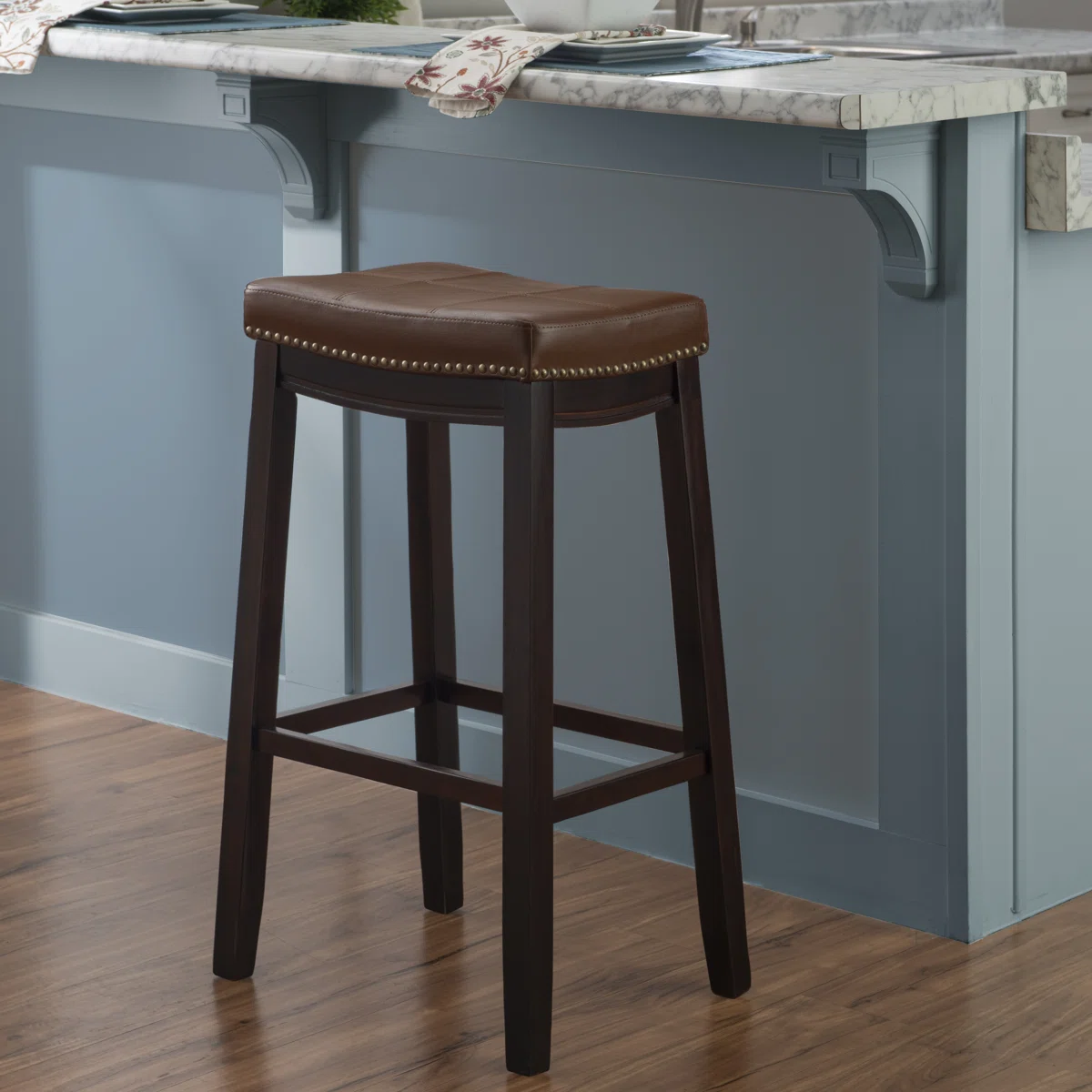 Bartonville Counter & Bar Solid Wood Backless Stool with Upholstered Seat