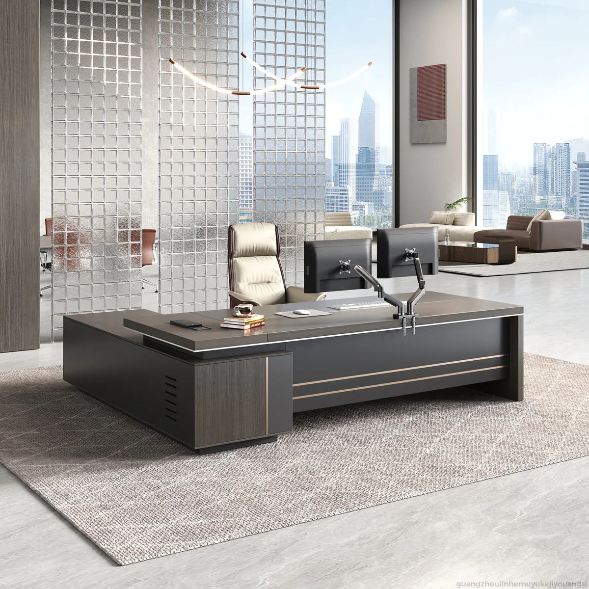 Executive L-Shaped Desk With Secure Storage And Cable Management