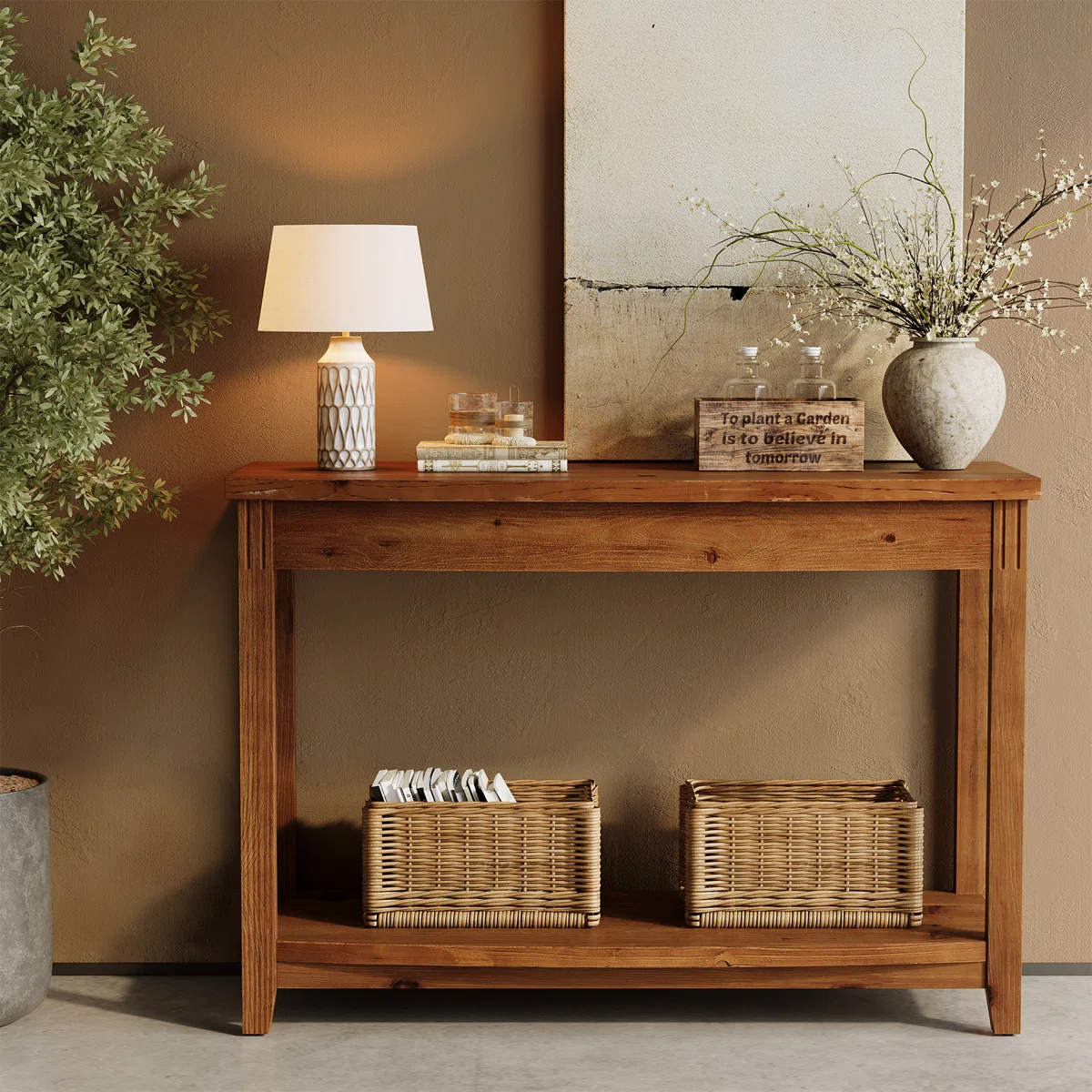 41.3" Solid Wood Console Table, Farmhouse Entryway Table With Storage Shelf For Living Room, Behind Couch, Hallway & Foyer (vintage)