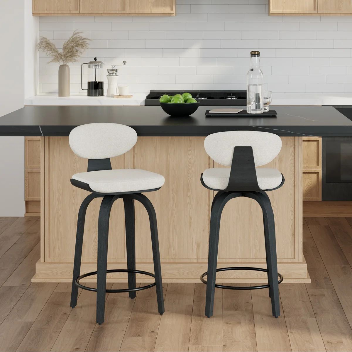 26'' Upholstered Swivel Counter Stool With Back And Bentwood Legs