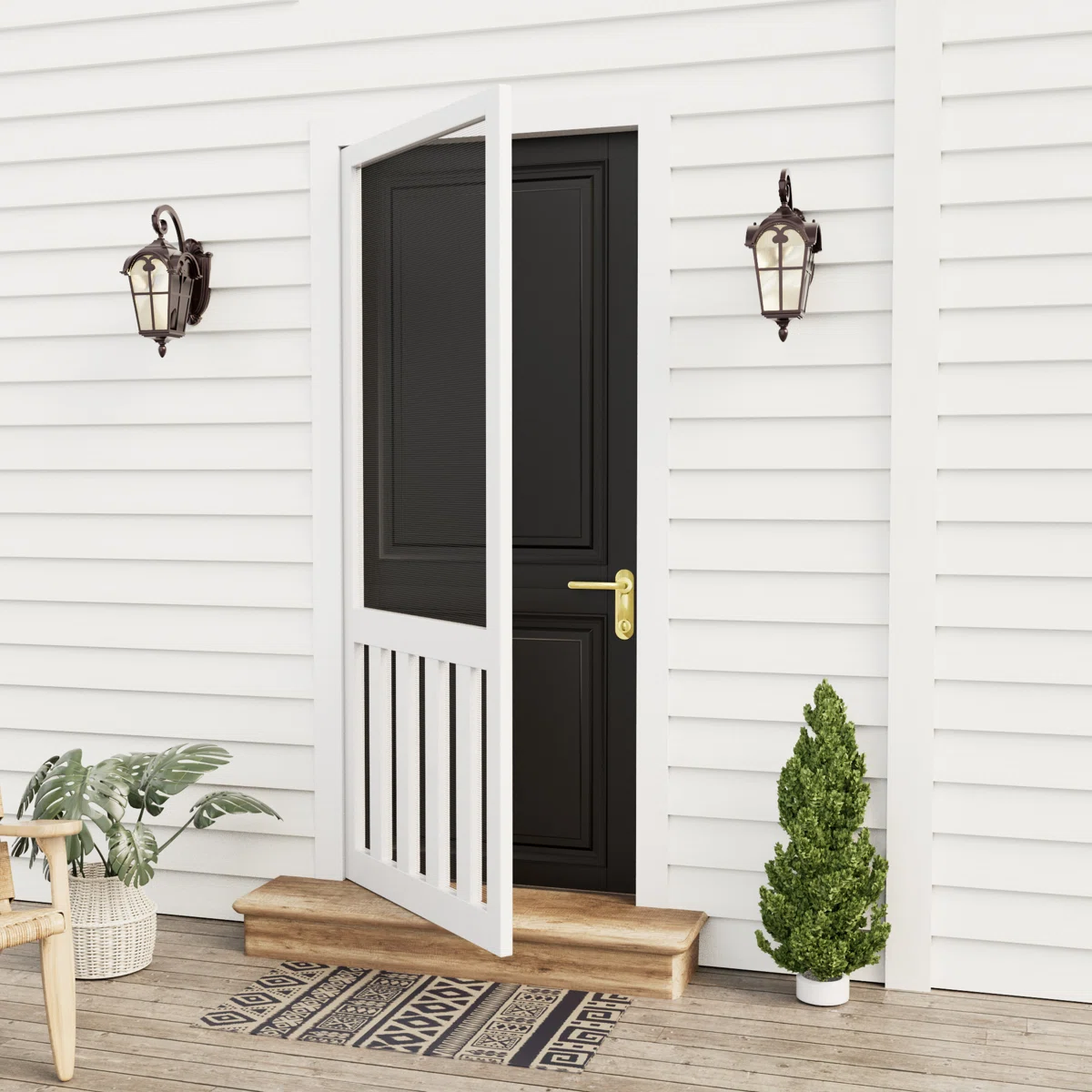 Screen 5 Bar 80-In Height White Primed Screen Door Slab Only
