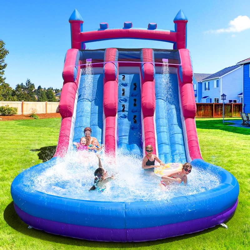 20ft Inflatable Kids Water Slide With Dual Lanes, Climbing Wall & Splash Pool – Backyard Fun For Kids, Fits Up To 6 Children (purple & Pink)
