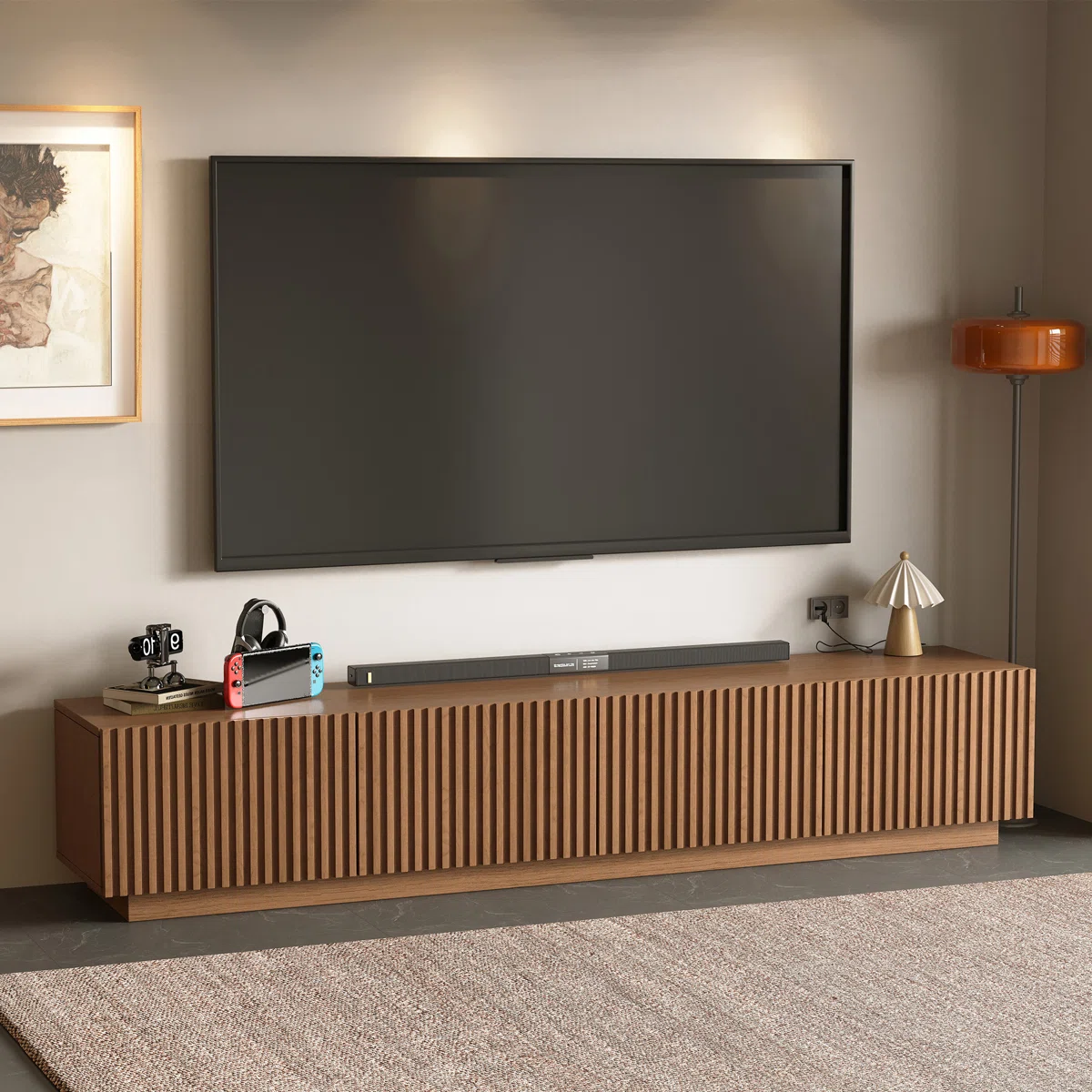 86.61" Tv Stand And Media Console & Entertainment Centers With Large Storage Space