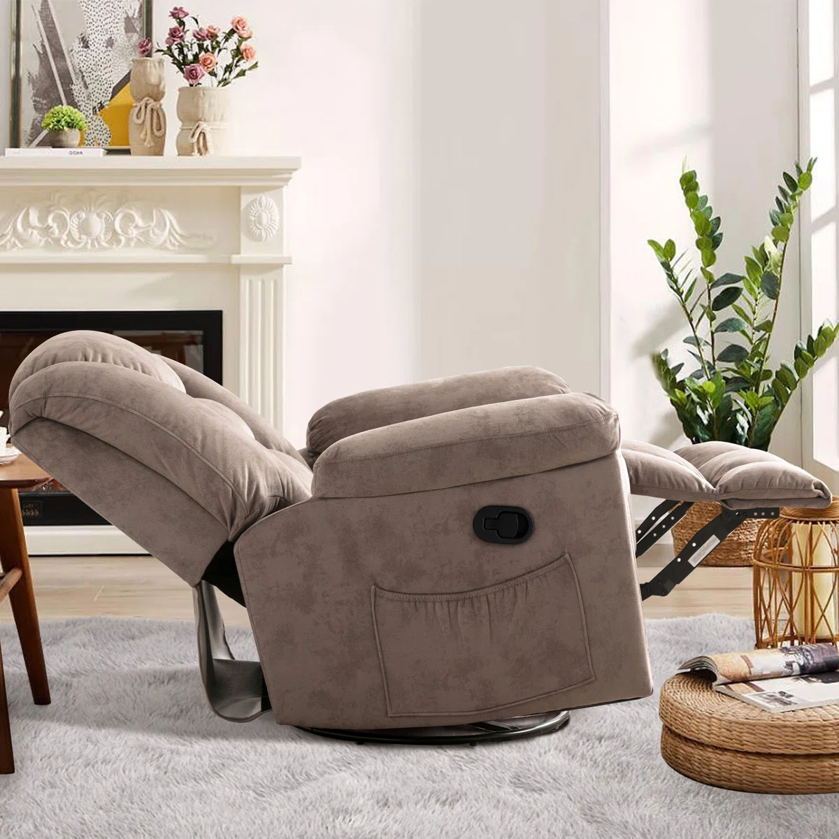 Flournory 40.9'' Wide Classic Soft And Oversize Swivel and Glider Manual Recliner