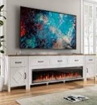 Farmhouse Tv Stand With Fireplace For Tvs Up To 100 Inch,Entertainment Center With 60 Electric Fireplace,98 Tv Console With Storage Cabinet Drawers For Living Room(Off White)
