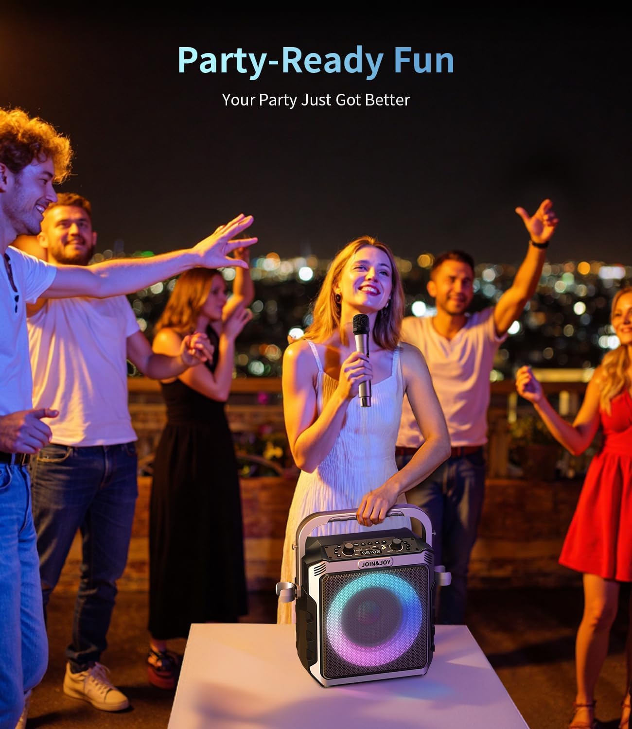 Portable Karaoke Machine, with Wireless Microphones, Bluetooth Party Speaker with LED Lights, Loud Subwoofer, USB/AUX, Outdoor Karaoke Speaker for Adults & Kids, Home & Party Silver