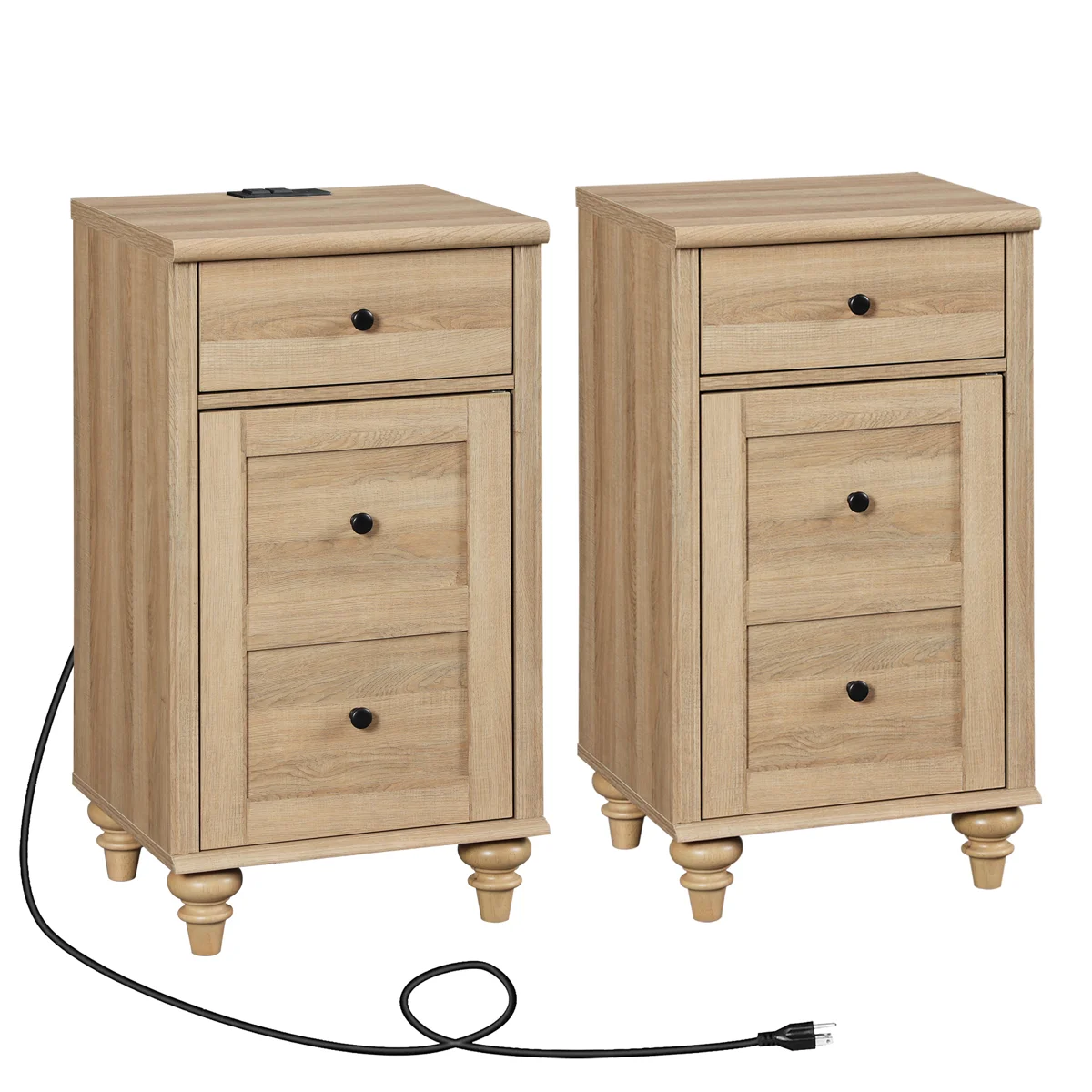 Scarlett Tray Top End Table Set with Storage and Built-in Outlets