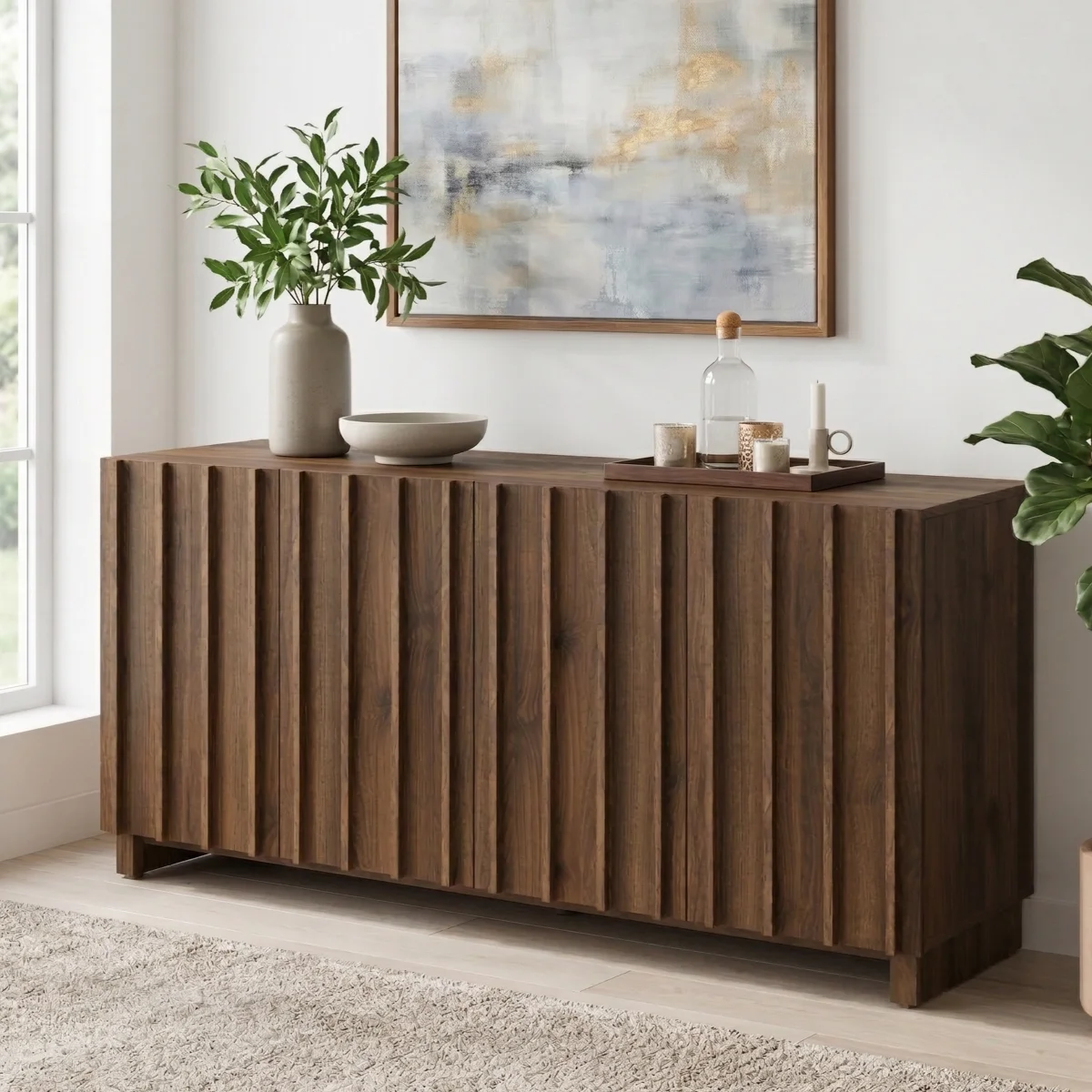 Araminta 63" W 4-Door Fluted Sideboard Cabinet