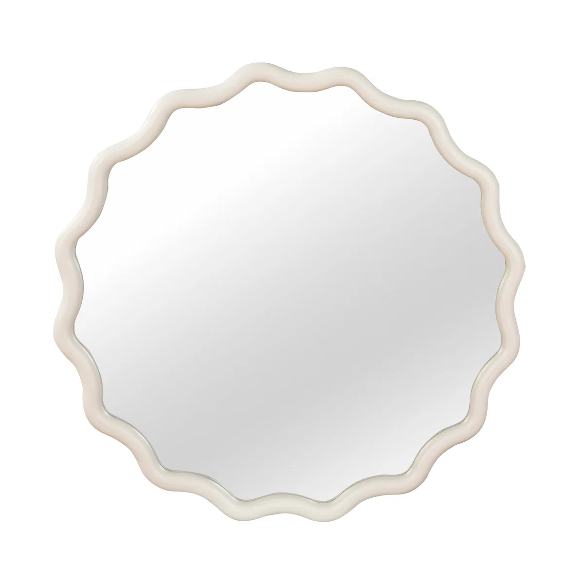 36" Wavy Round Solid Wood Frame Mirror, White