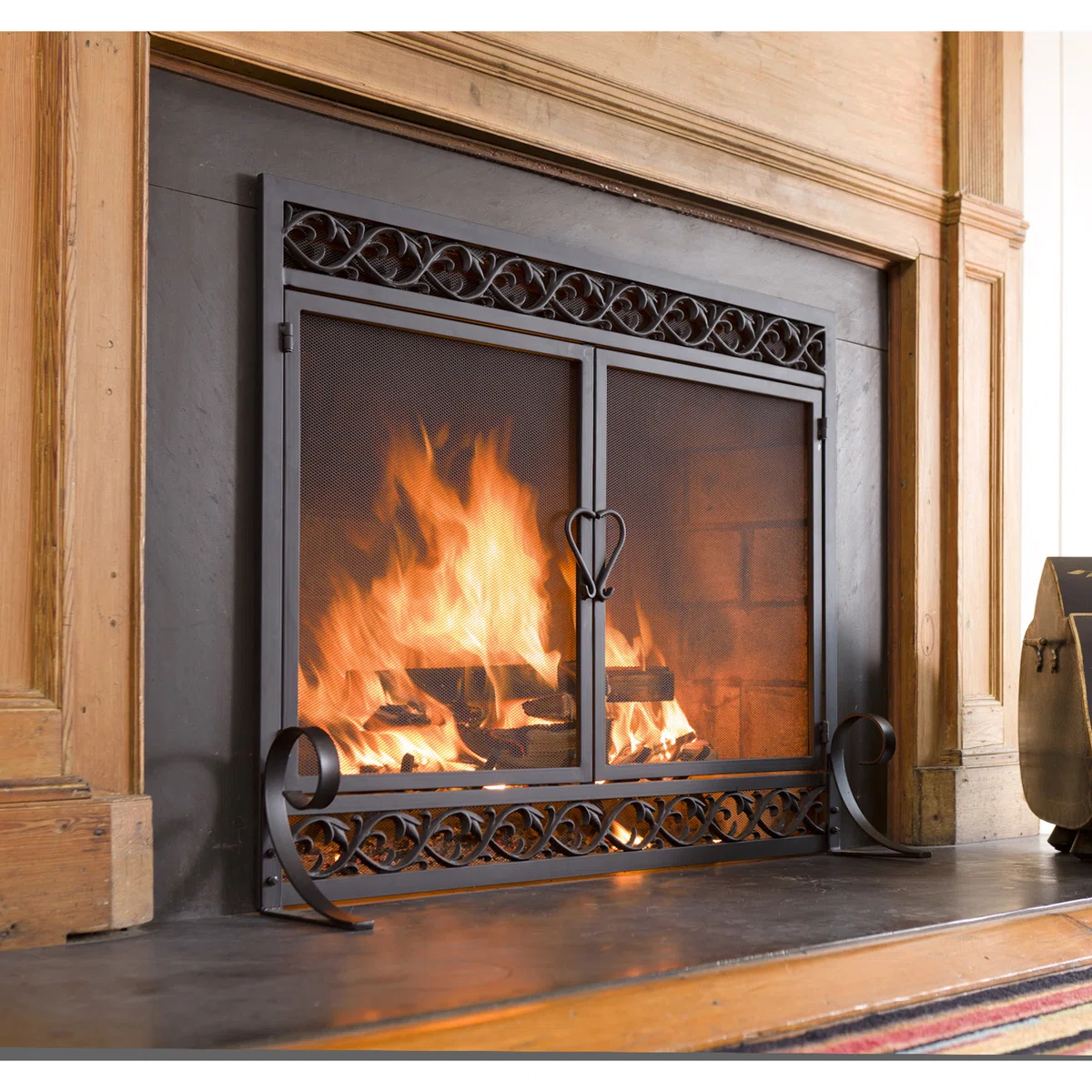 Akiera Iron Scrollwork Fireplace Screen With Two Doors