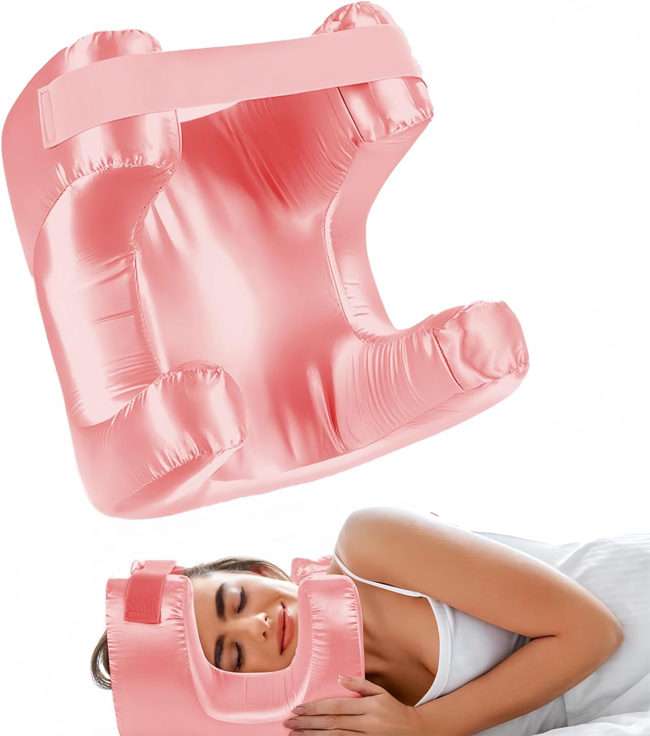 2025 Upgraded Face Pillow for Wrinkles, Anti Wrinkle Pillow with Cooling Silk Pillowcase, Beauty Pillow for Sleeping Face Down and Back Sleeping (Pink)