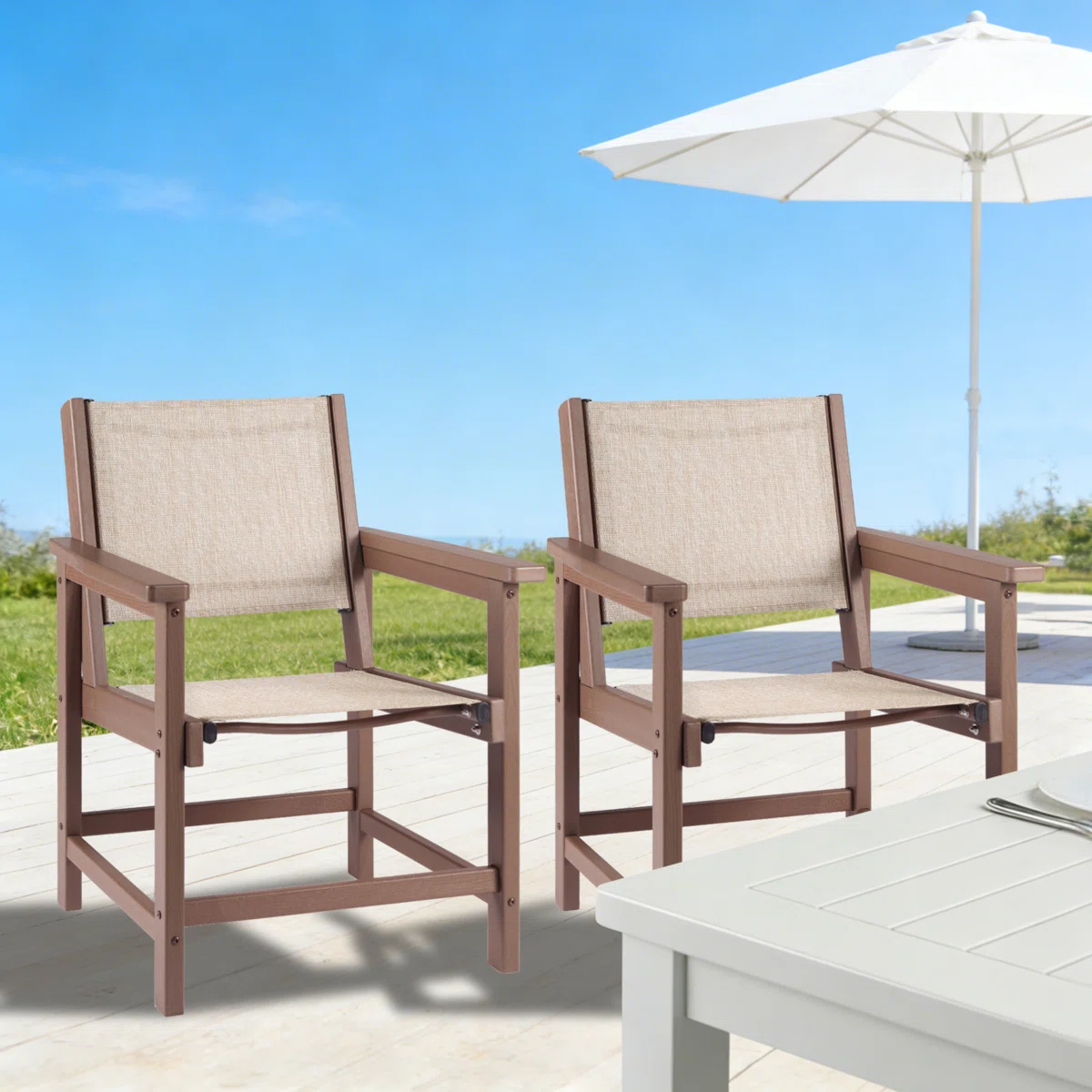 Outdoor Patio Dining Chairs, All-Weather Heavy Duty HDPE Frame PVC-coated polyester Seating Chairs